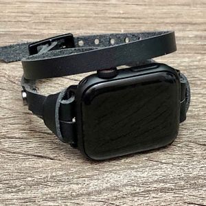 Space Black Apple Watch Band Leather Bracelet